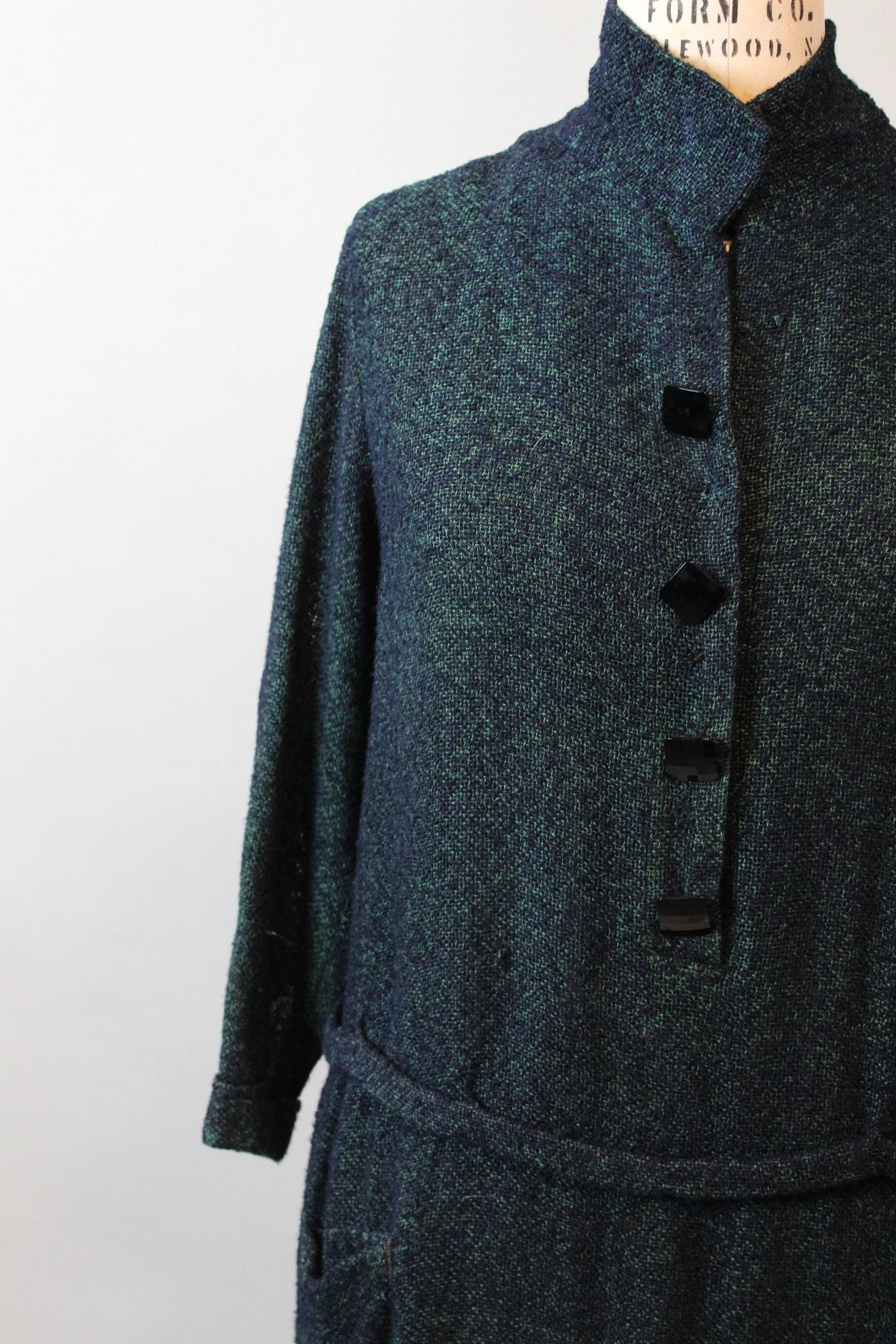 1920s RARE GREEN KNIT dropwaist dress large xl | new fall winter