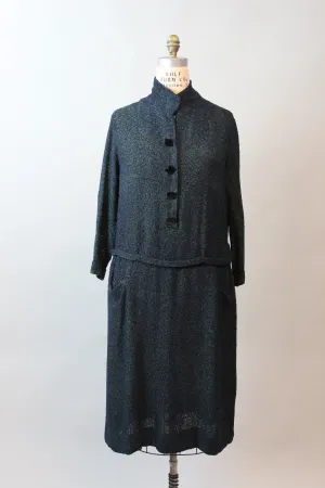1920s RARE GREEN KNIT dropwaist dress large xl | new fall winter