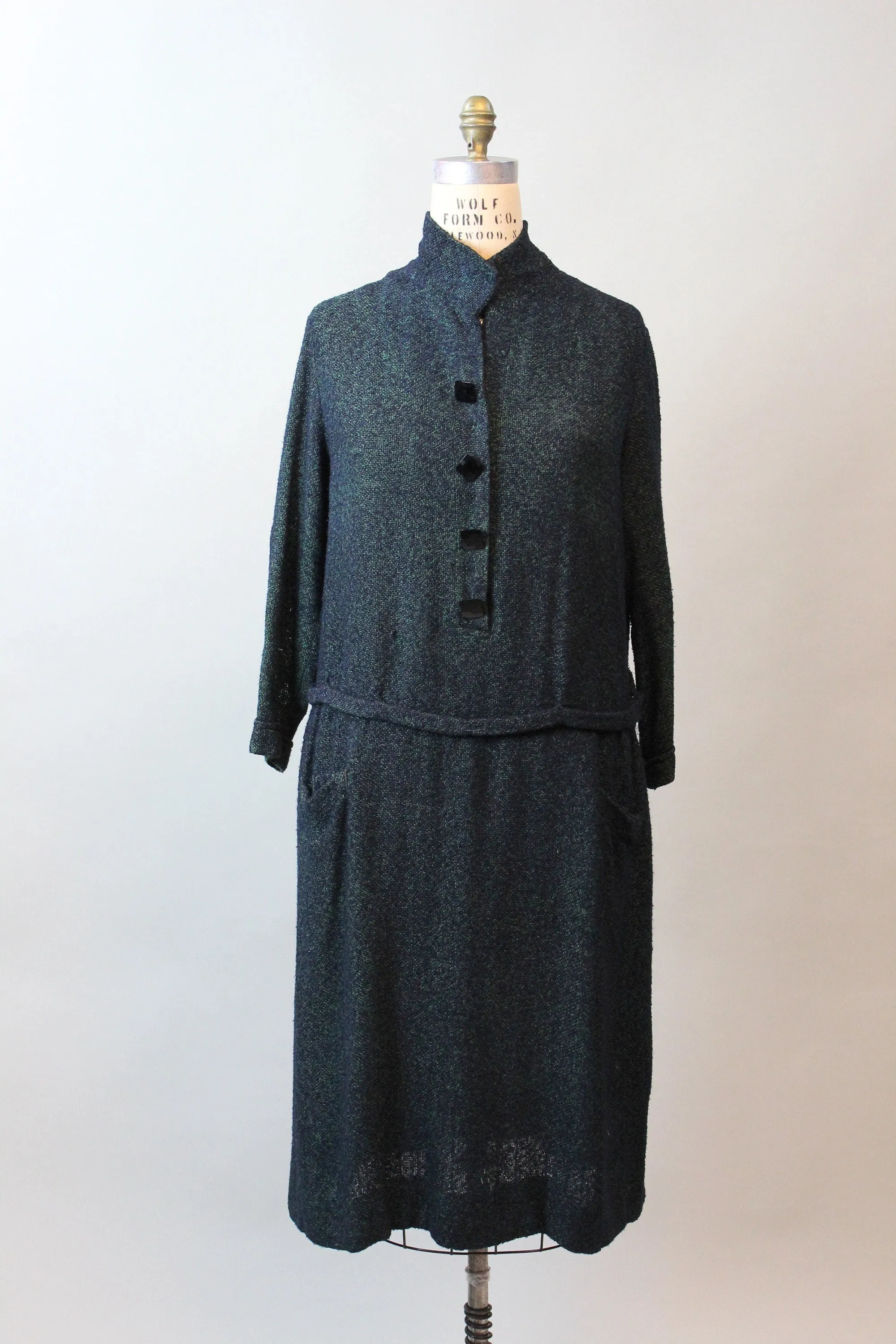 1920s RARE GREEN KNIT dropwaist dress large xl | new fall winter