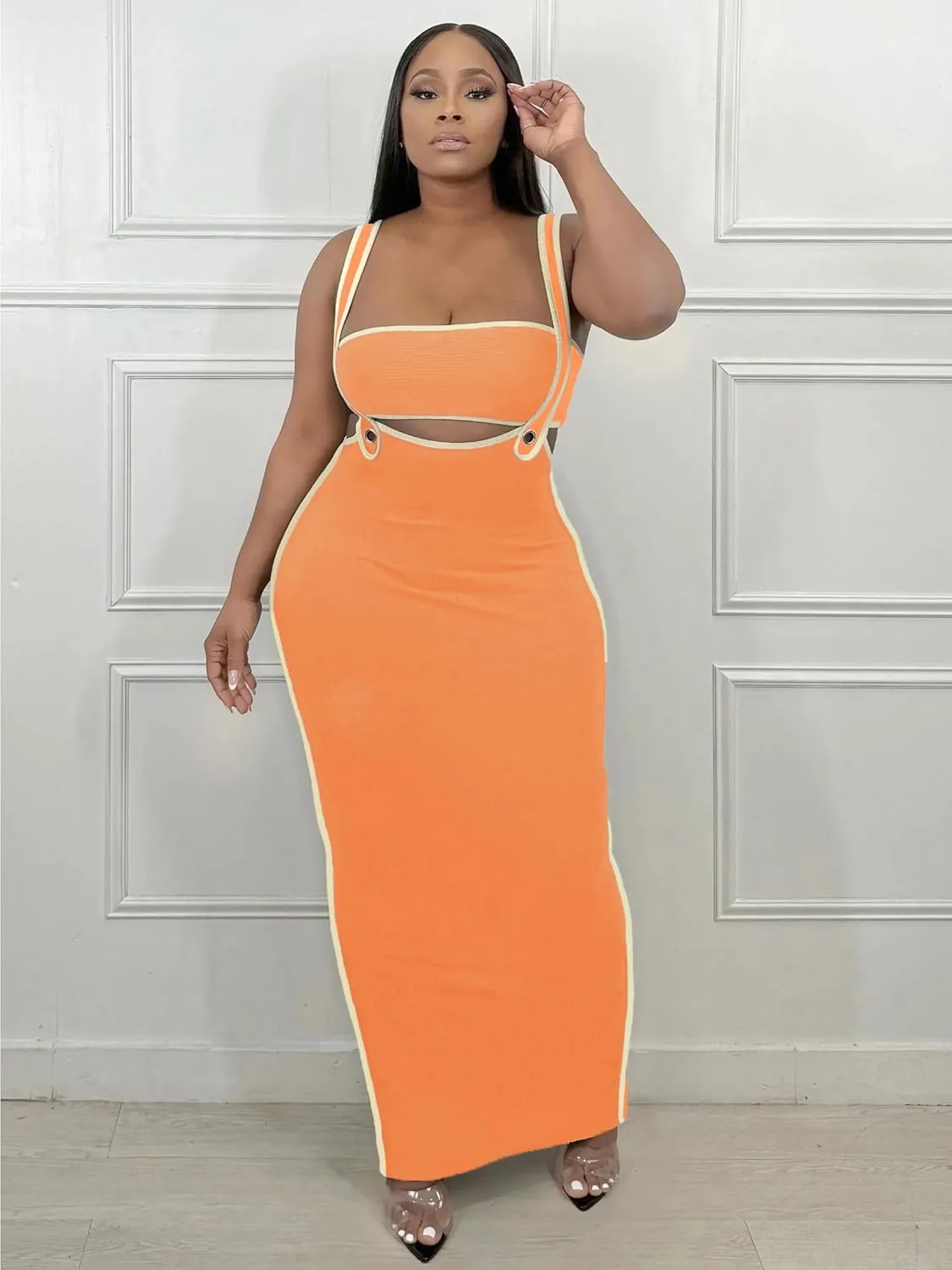 2 Piece Outfits for Women Summer Tube Crop Tops Sexy Bodycon Dresses Maxi Skirt Sets Vacation Jumpsuits Club Outfits