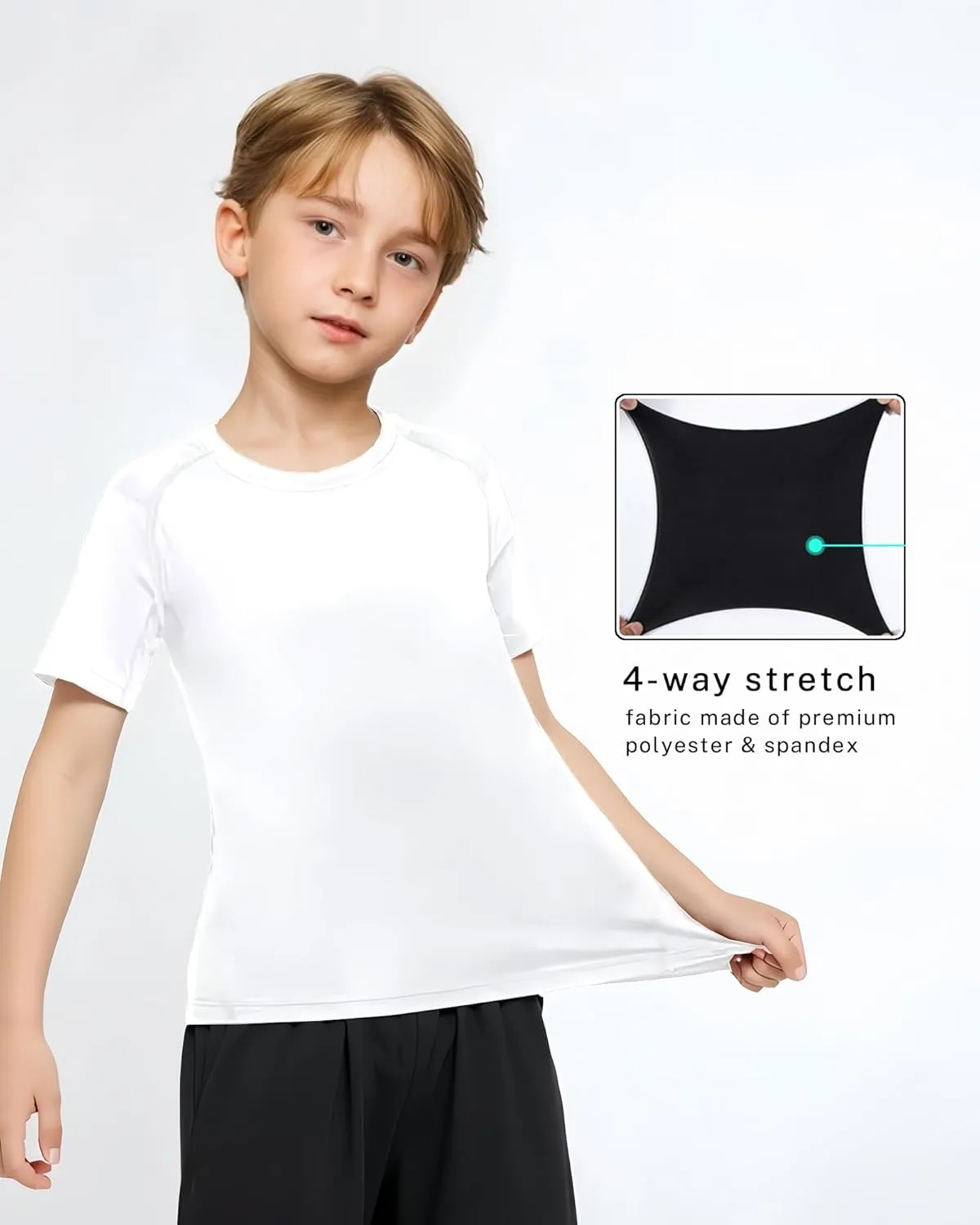 3 Pack Boys Compression Shirt Short Sleeve Youth Athletic Undershirt Kids Quick Dry Athletic Base Layer T-Shirt