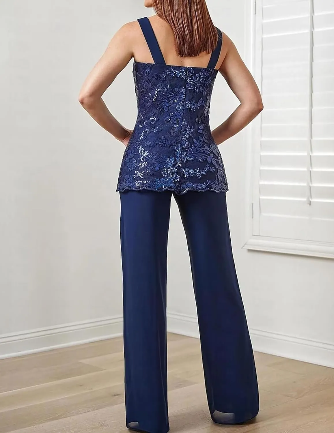 3 Pieces Mother of The Bride Pant Suits for Wedding Chiffon Formal Pantsuits for Women Evening Party with Jacket