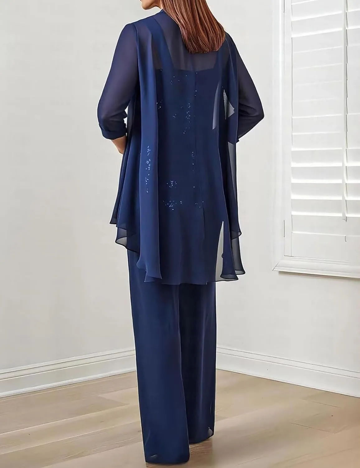 3 Pieces Mother of The Bride Pant Suits for Wedding Chiffon Formal Pantsuits for Women Evening Party with Jacket