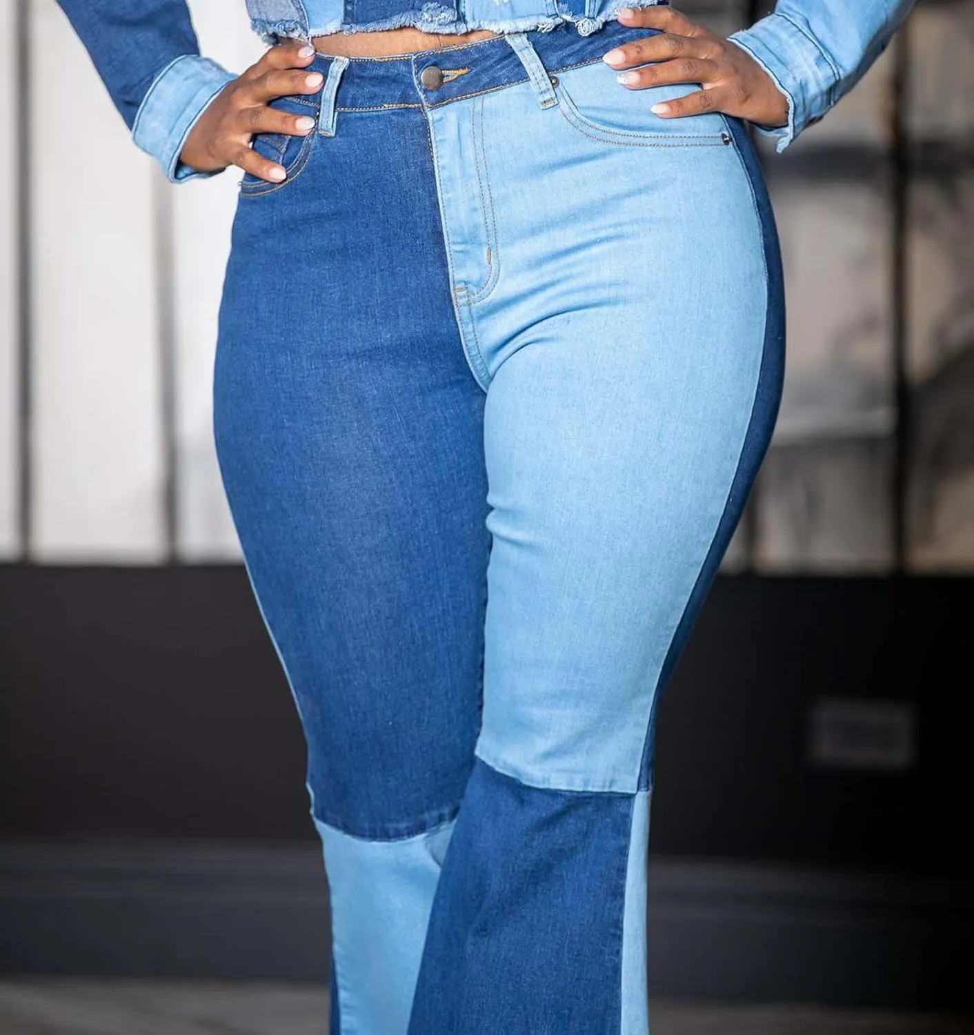 70s Bell Bottom Jeans for Women Elastic High Waisted Raw Hem Denim Pants Classic Vintage Flared Jeans