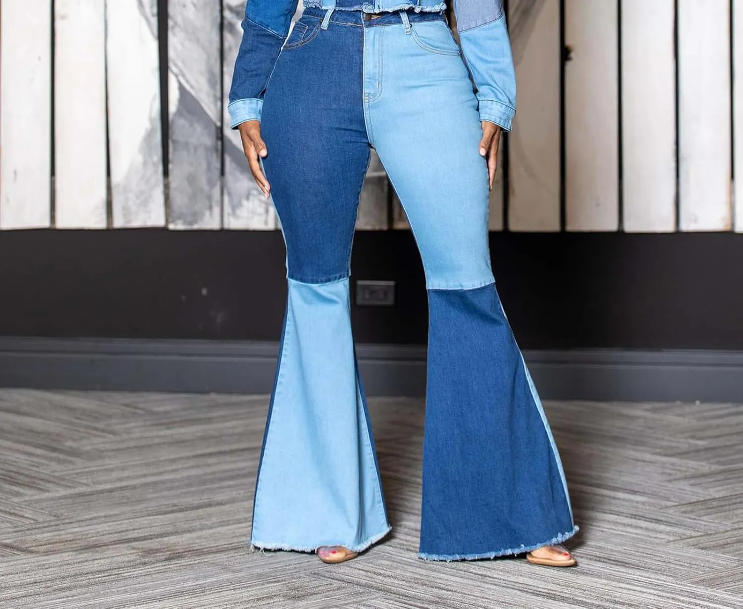 70s Bell Bottom Jeans for Women Elastic High Waisted Raw Hem Denim Pants Classic Vintage Flared Jeans