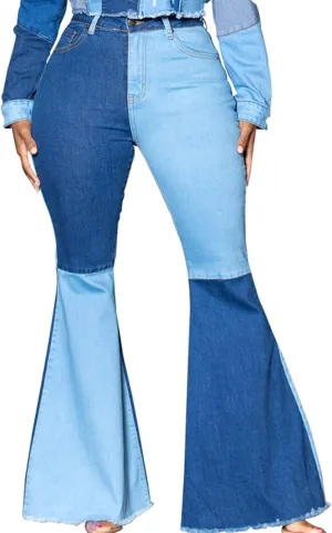 70s Bell Bottom Jeans for Women Elastic High Waisted Raw Hem Denim Pants Classic Vintage Flared Jeans
