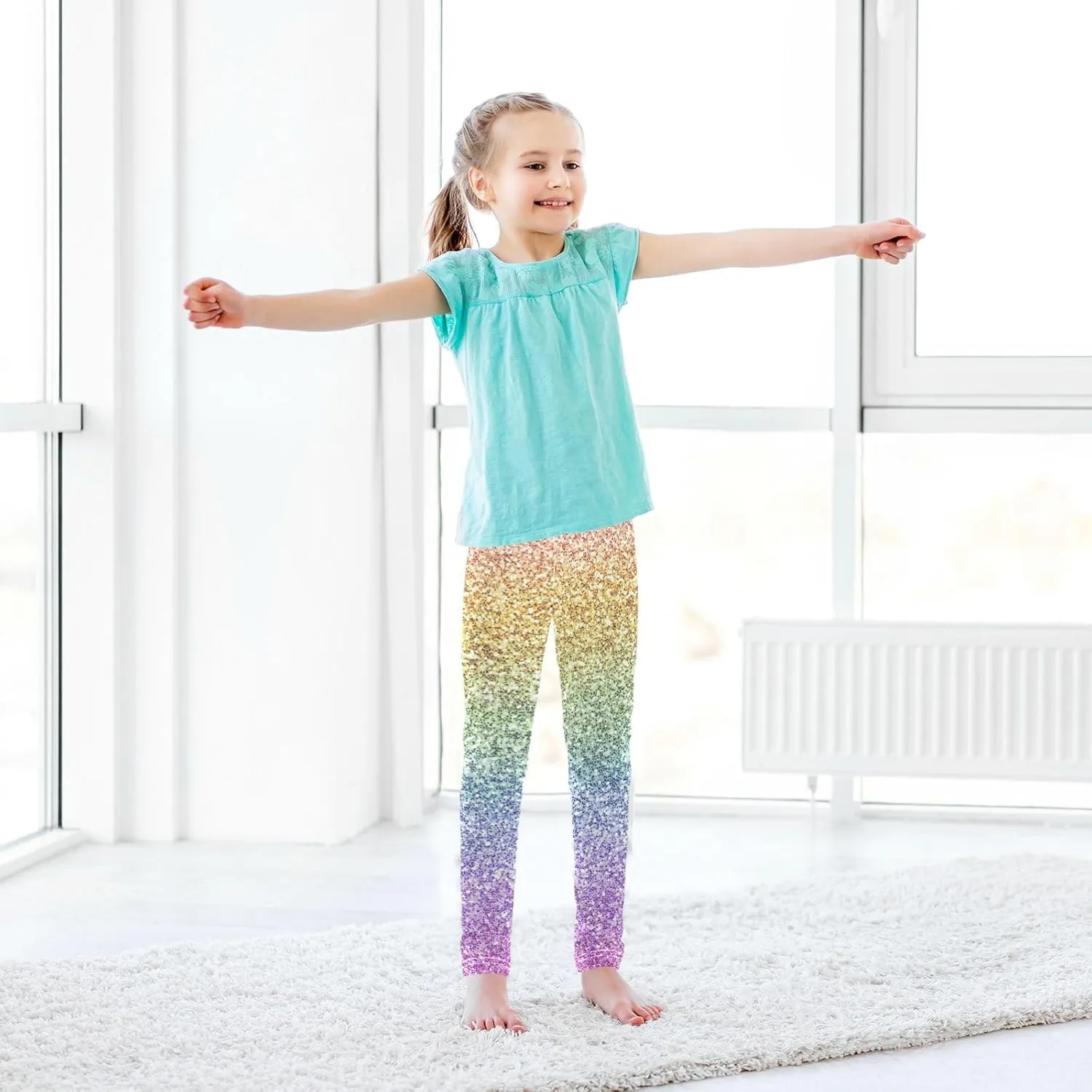 Aflyko Girls' Leggings Kids Workout Pants Dance Tights Ankle Length 4-10T