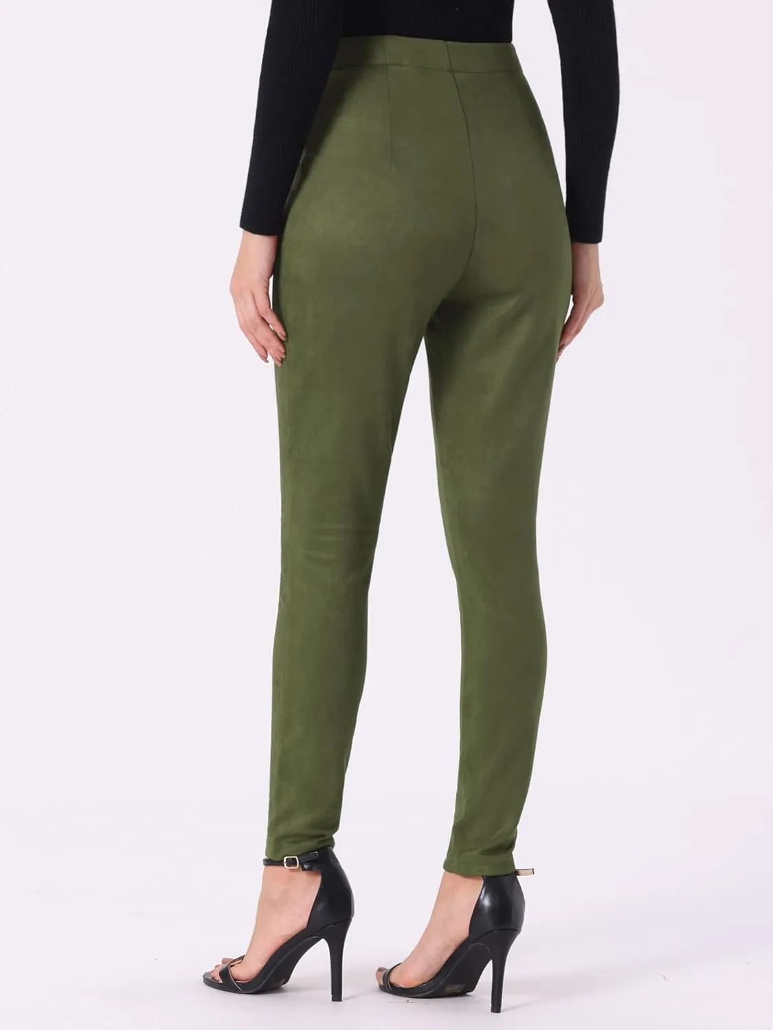 Allegra K Women's Faux Suede Leggings High Waisted Stretch Slim Casual Pants
