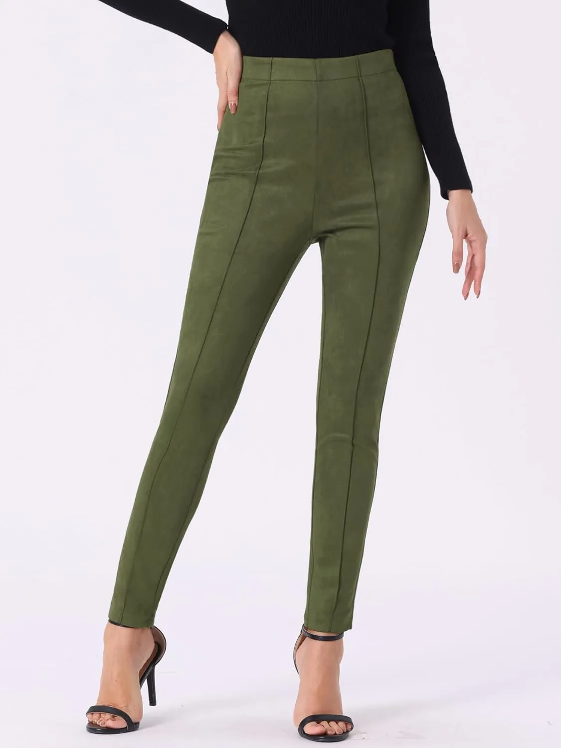 Allegra K Women's Faux Suede Leggings High Waisted Stretch Slim Casual Pants