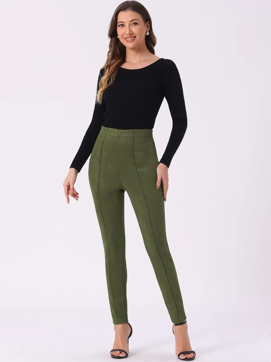 Allegra K Women's Faux Suede Leggings High Waisted Stretch Slim Casual Pants