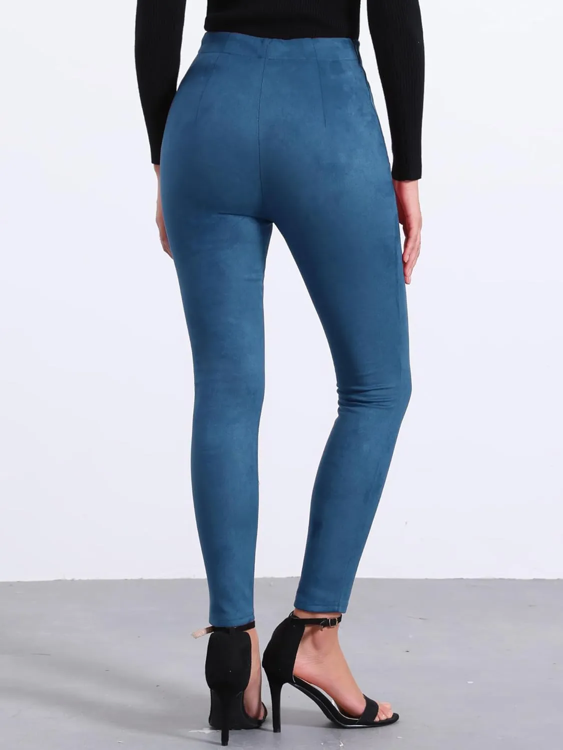 Allegra K Women's Faux Suede Leggings High Waisted Stretch Slim Casual Pants
