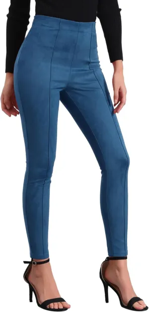 Allegra K Women's Faux Suede Leggings High Waisted Stretch Slim Casual Pants