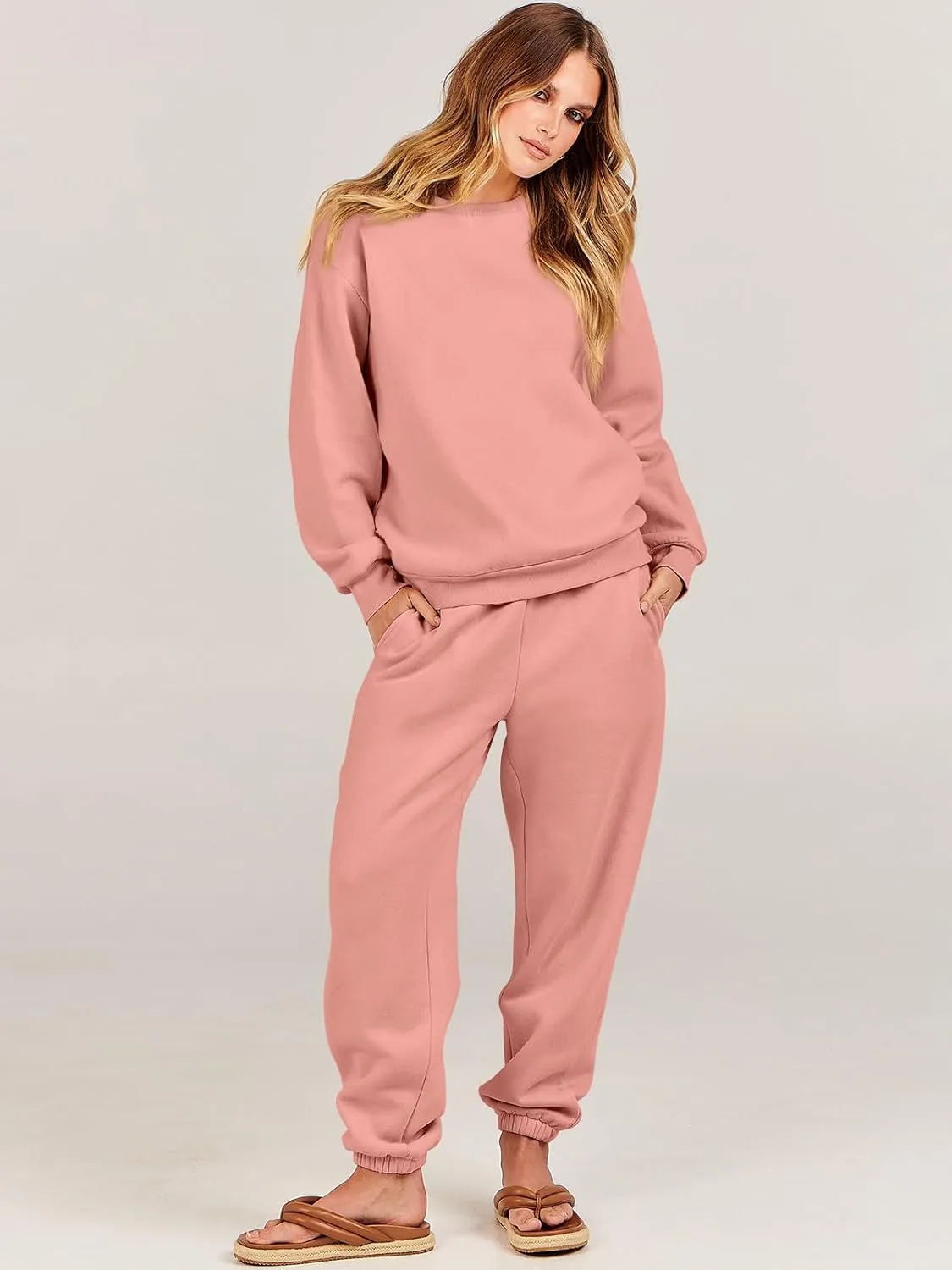 ANRABESS Women's Two Piece Outfits Lounge Set Long Sleeve Crewneck Sweatshirt Jogger Pants Tracksuit Sweatsuit 2024 Fall Sets