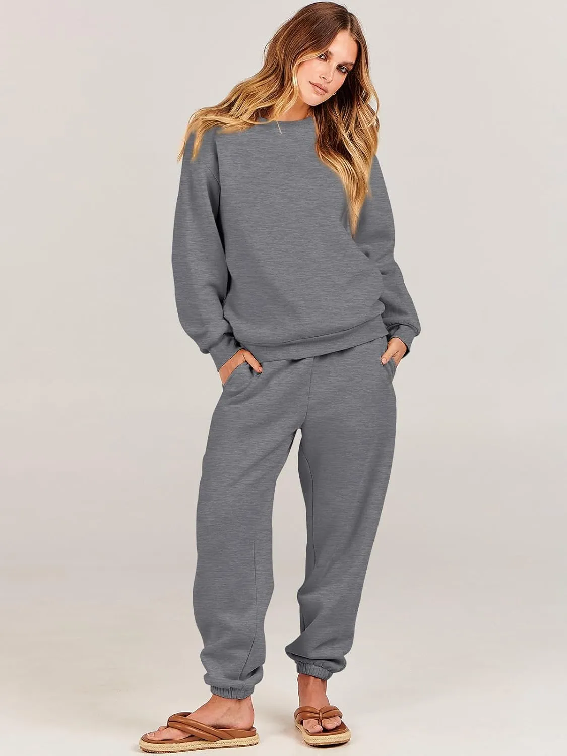 ANRABESS Women's Two Piece Outfits Lounge Set Long Sleeve Crewneck Sweatshirt Jogger Pants Tracksuit Sweatsuit 2024 Fall Sets
