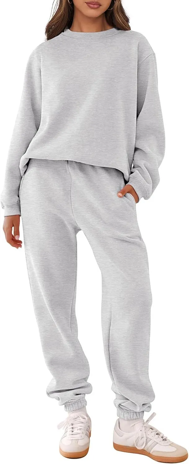 ANRABESS Women's Two Piece Outfits Lounge Set Long Sleeve Crewneck Sweatshirt Jogger Pants Tracksuit Sweatsuit 2024 Fall Sets
