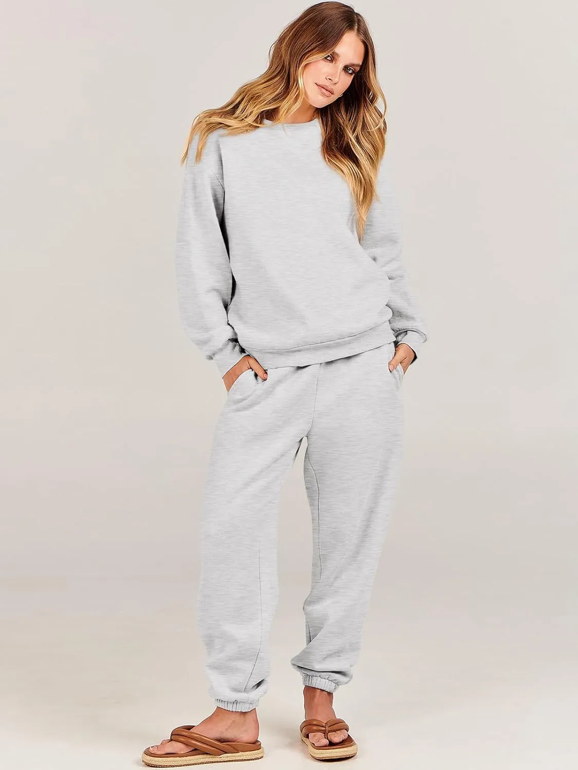 ANRABESS Women's Two Piece Outfits Lounge Set Long Sleeve Crewneck Sweatshirt Jogger Pants Tracksuit Sweatsuit 2024 Fall Sets