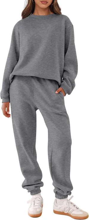 ANRABESS Women's Two Piece Outfits Lounge Set Long Sleeve Crewneck Sweatshirt Jogger Pants Tracksuit Sweatsuit 2024 Fall Sets