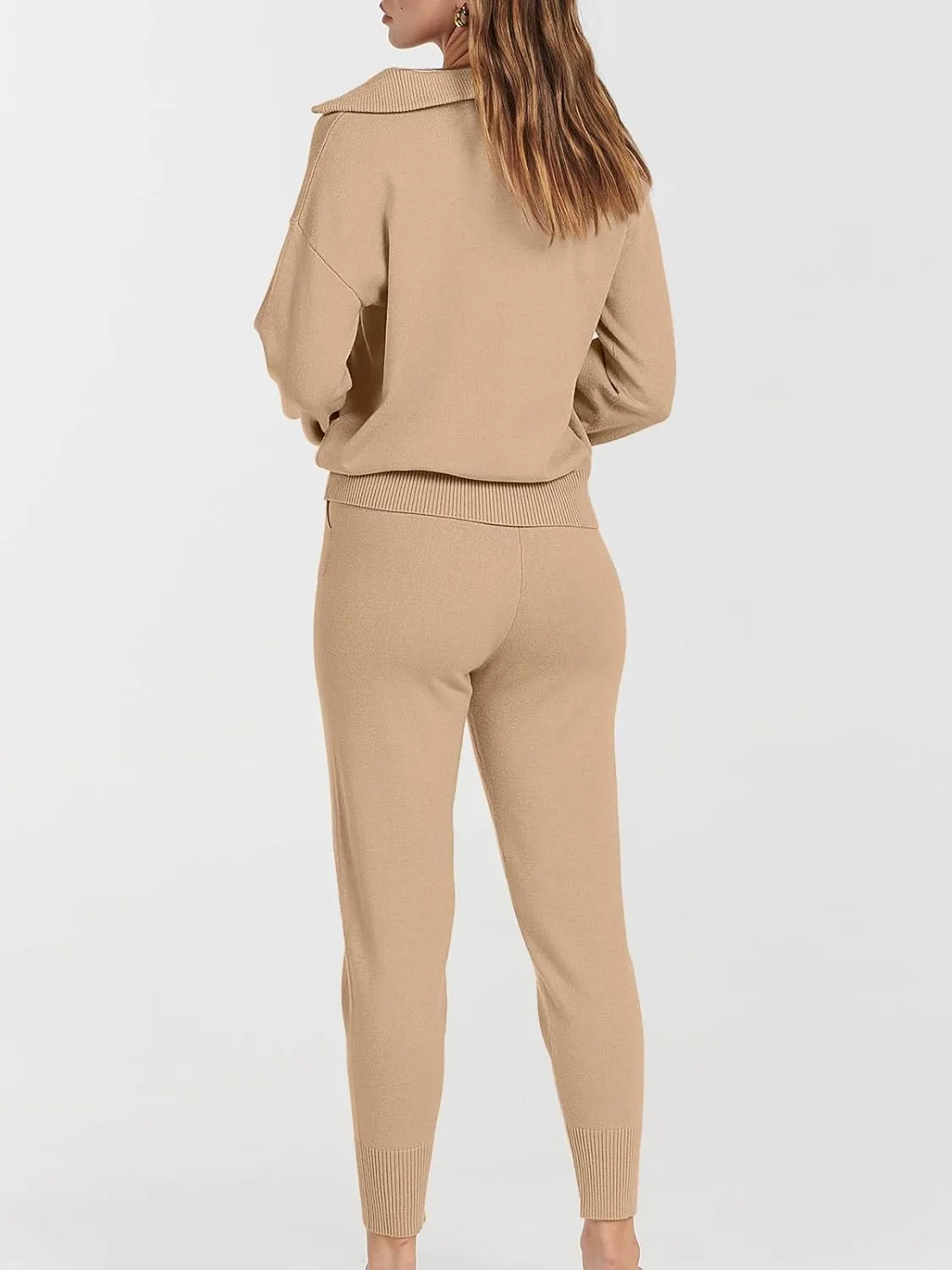 ANRABESS Women's Two Piece Outfits Sweater Sets Long Sleeve Zip Up Knit Pullover Jogger Pants Tracksuit 2024 Fall Lounge Sets