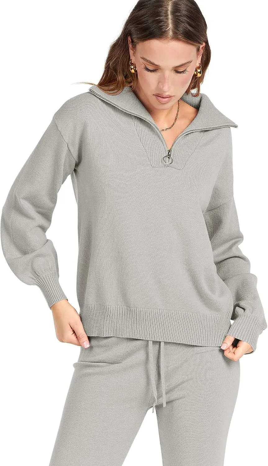 ANRABESS Women's Two Piece Outfits Sweater Sets Long Sleeve Zip Up Knit Pullover Jogger Pants Tracksuit 2024 Fall Lounge Sets
