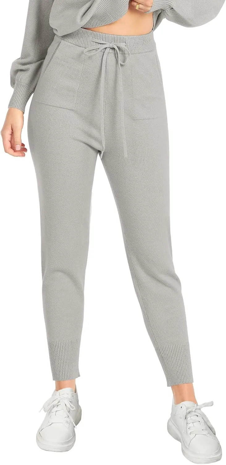 ANRABESS Women's Two Piece Outfits Sweater Sets Long Sleeve Zip Up Knit Pullover Jogger Pants Tracksuit 2024 Fall Lounge Sets