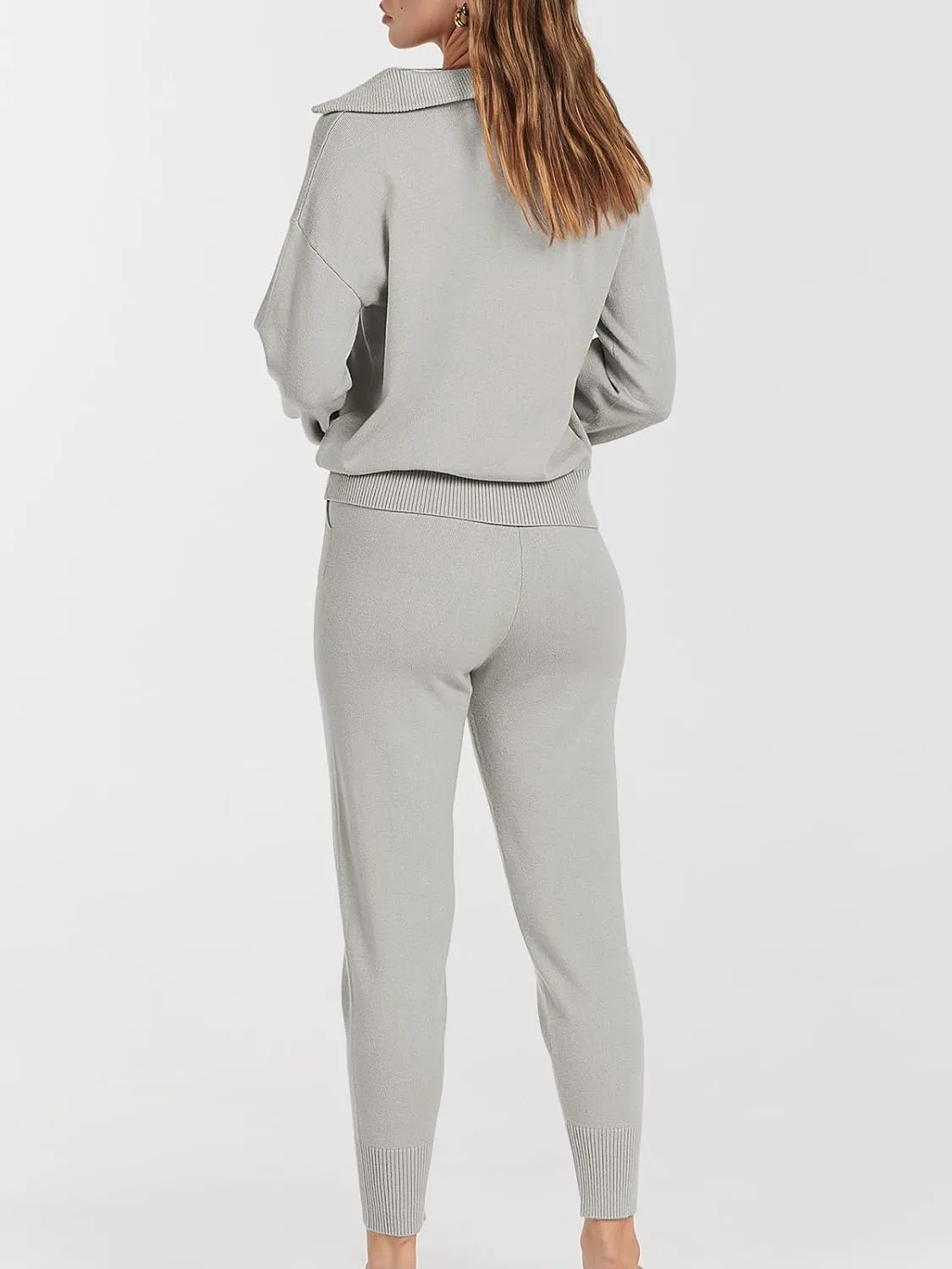 ANRABESS Women's Two Piece Outfits Sweater Sets Long Sleeve Zip Up Knit Pullover Jogger Pants Tracksuit 2024 Fall Lounge Sets