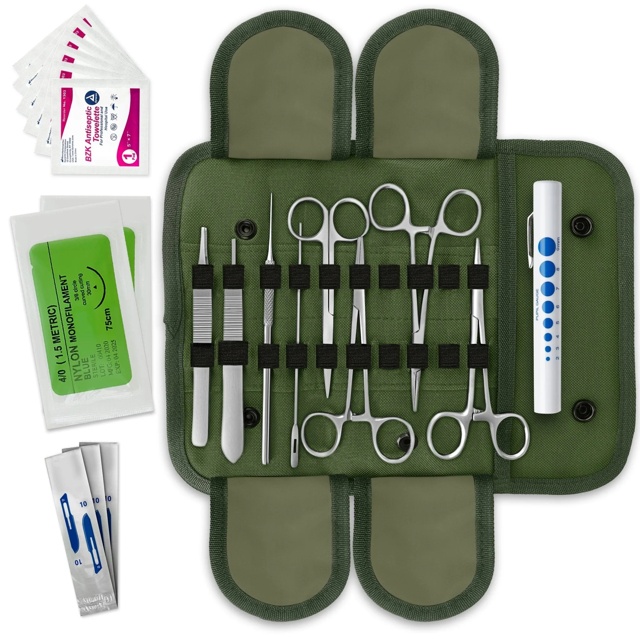 ASA TECHMED Military Style Survival Kit - 20 Pcs Emergency Response First Aid Kit for Tactical and Outdoor Use