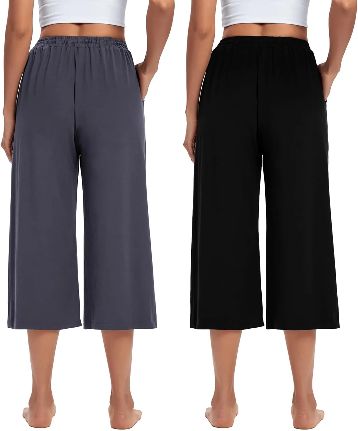 ASIMOON Womens Capri Yoga Pants Wide Leg Drawstring Lounge Pants Loose Comfy Workout Capris Sweatpants with Pockets