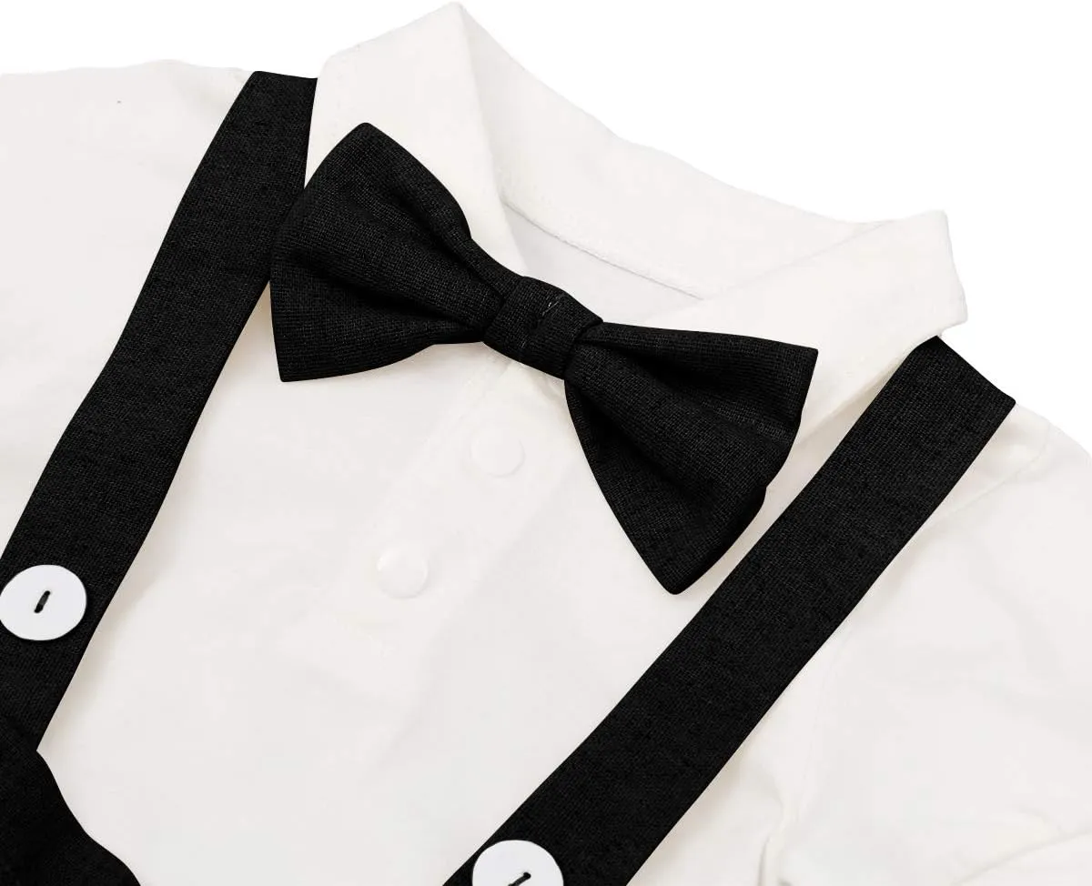 Baby Boys Formal Suit Set Short Sleeve Romper Suspenders Shorts Pants Bowtie Wedding Tuxedo Outfits Cake Smash Clothes