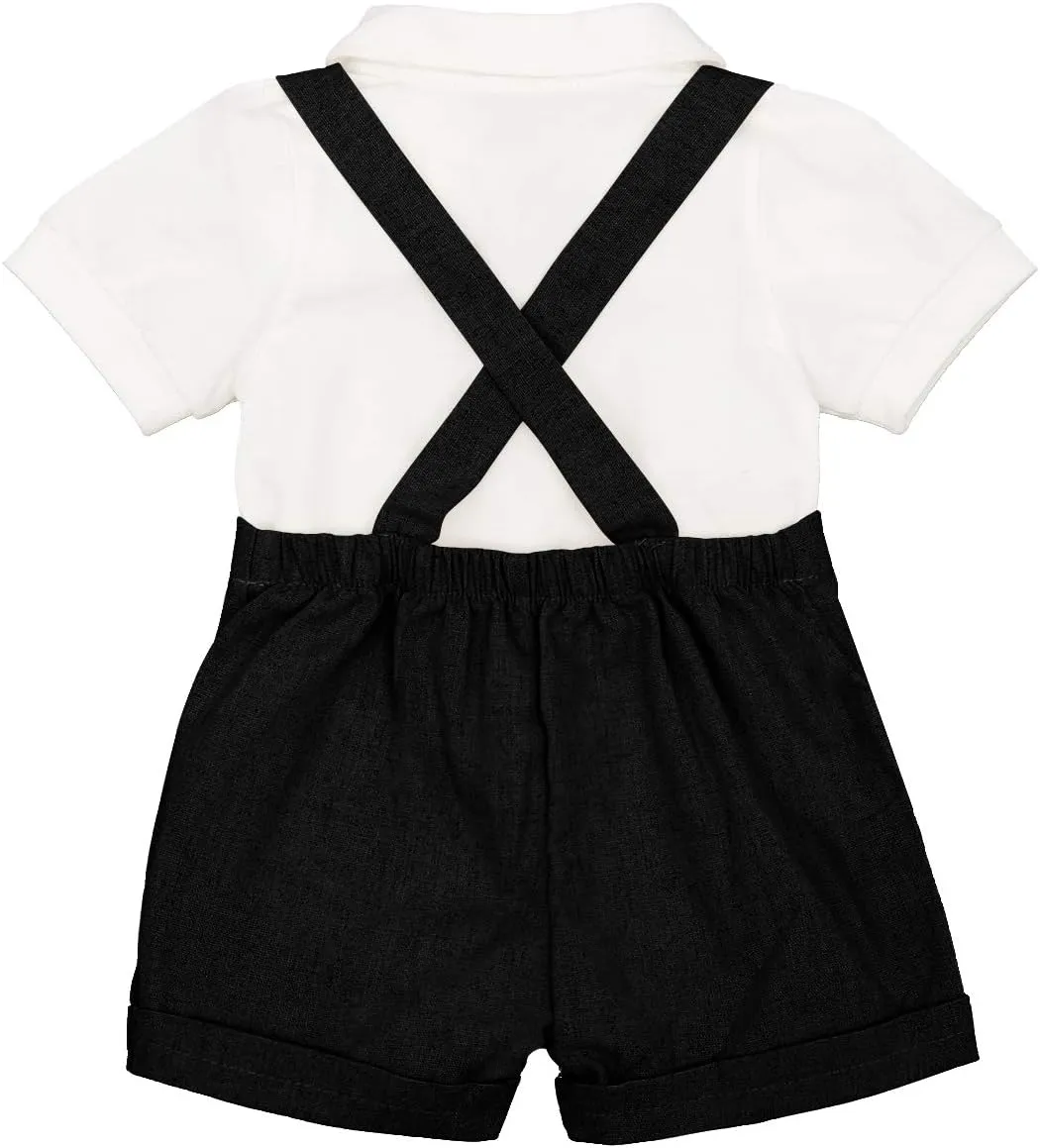 Baby Boys Formal Suit Set Short Sleeve Romper Suspenders Shorts Pants Bowtie Wedding Tuxedo Outfits Cake Smash Clothes