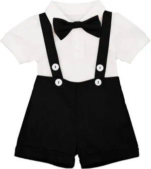 Baby Boys Formal Suit Set Short Sleeve Romper Suspenders Shorts Pants Bowtie Wedding Tuxedo Outfits Cake Smash Clothes