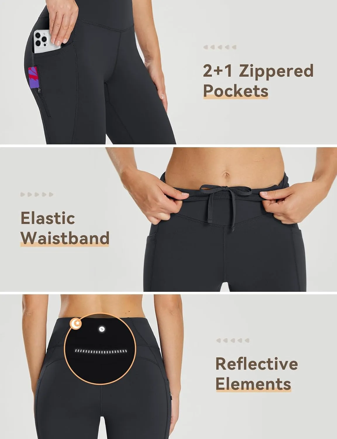 baleaf 25''/30'' Women's Fleece Lined Leggings Water Resistant High Waist Winter Running Hiking Pants Zipper Pockets