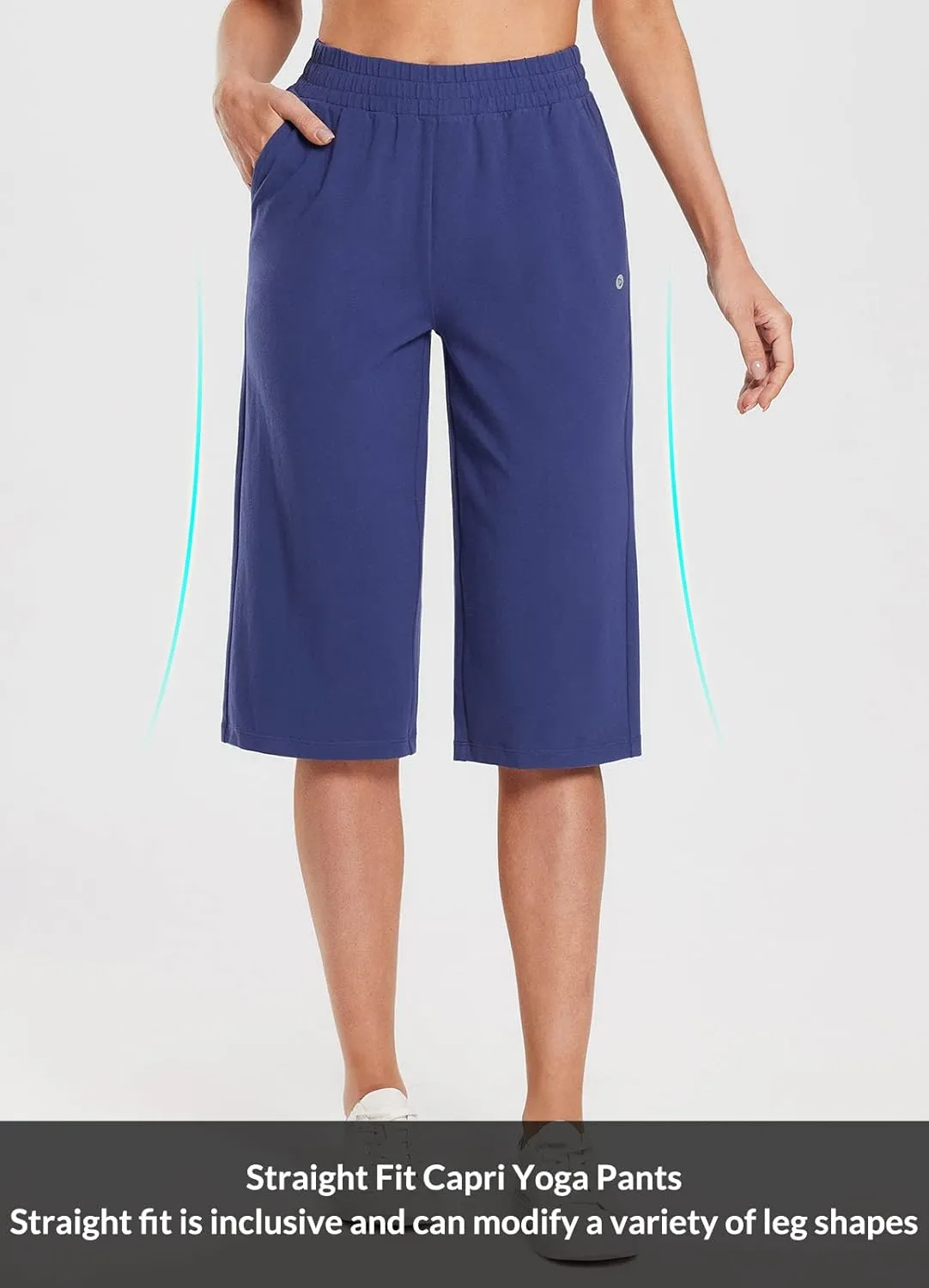 baleaf Women's 15"/17" Cotton Long Shorts Below The Knee with Pockets Drawstring Walking Bermuda Shorts Yoga Capri Pants