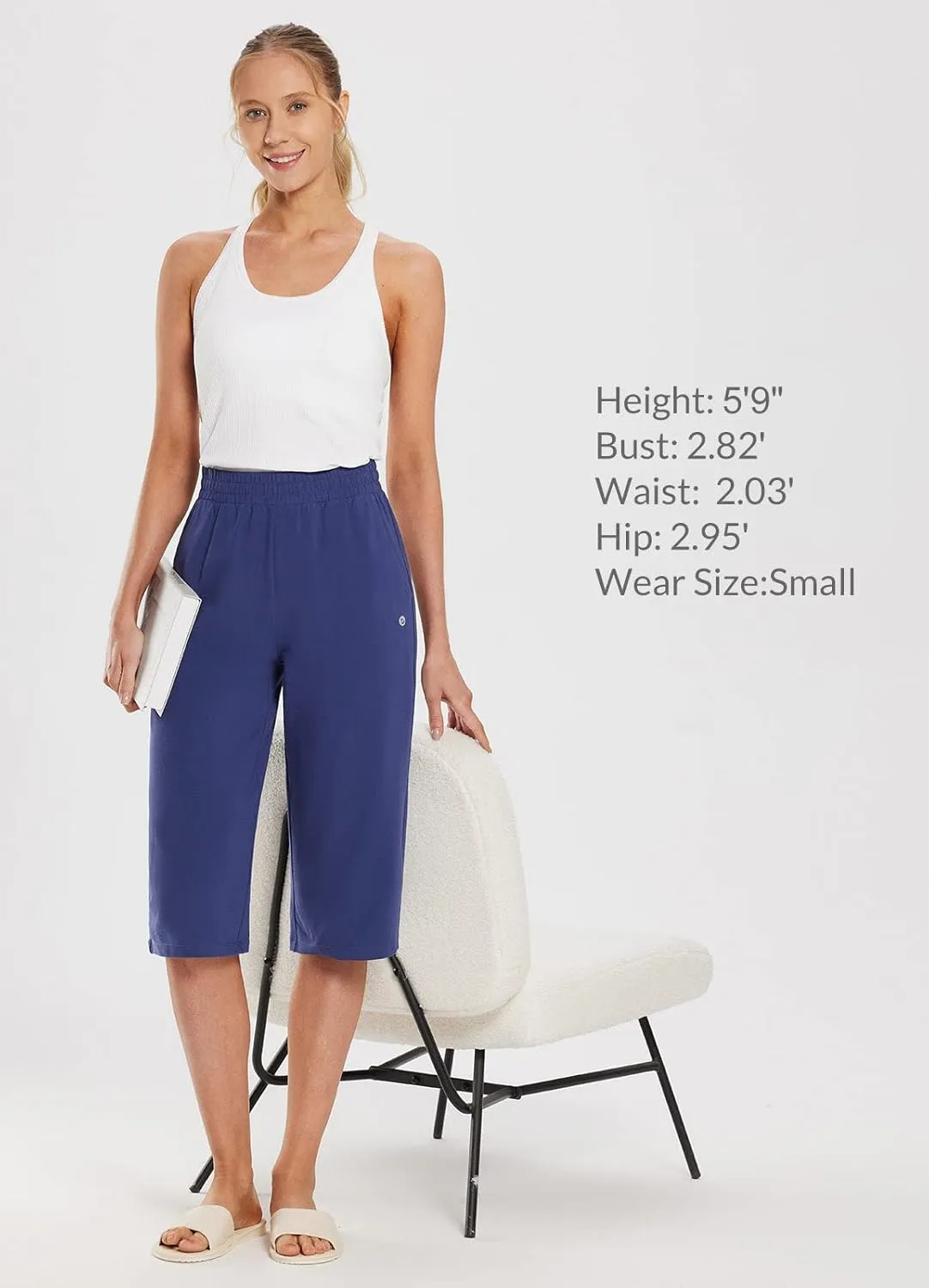 baleaf Women's 15"/17" Cotton Long Shorts Below The Knee with Pockets Drawstring Walking Bermuda Shorts Yoga Capri Pants