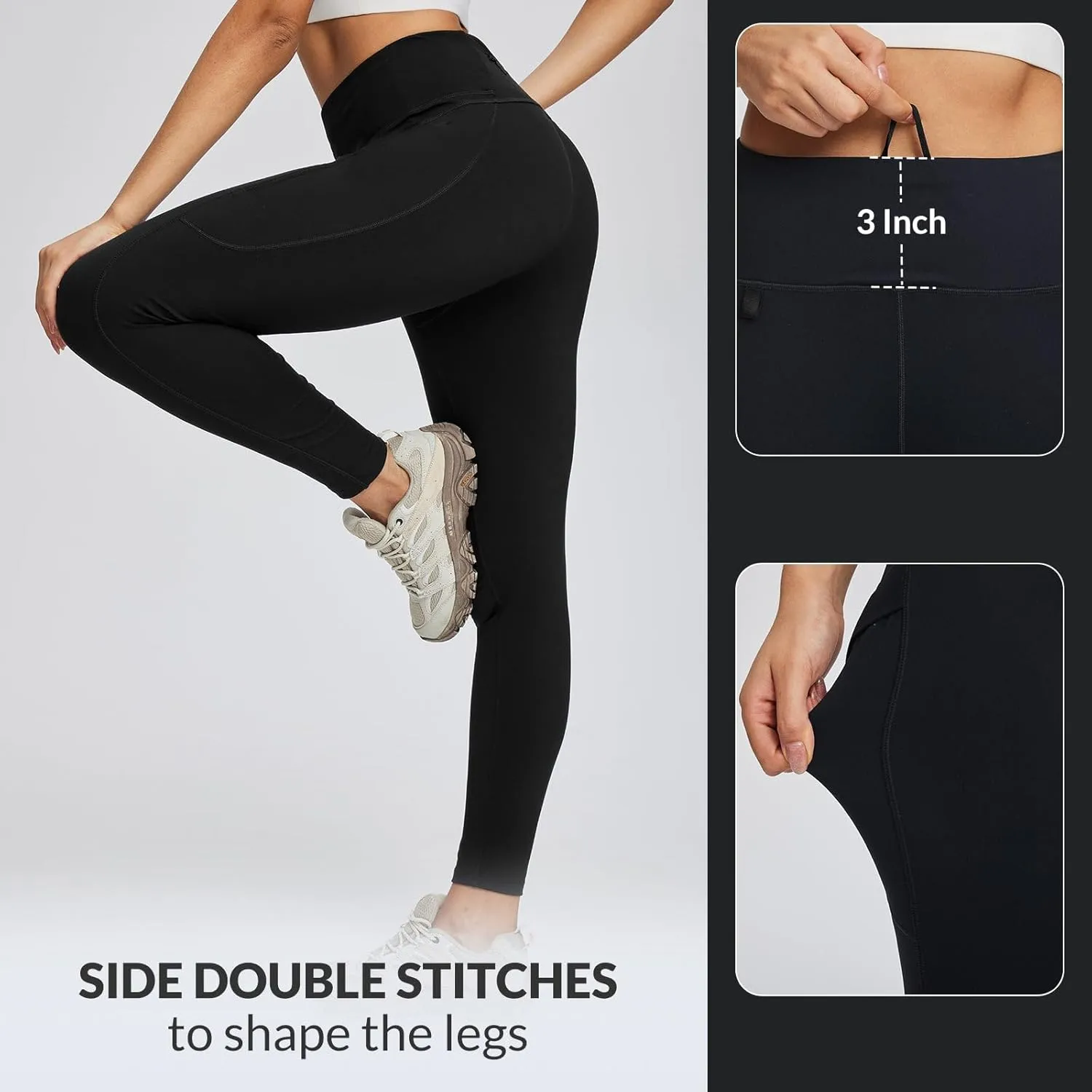 baleaf Women's High Waist Leggings with Pocket Hiking Pants Tummy Control 3 Pocket for Athletic Outdoor Running
