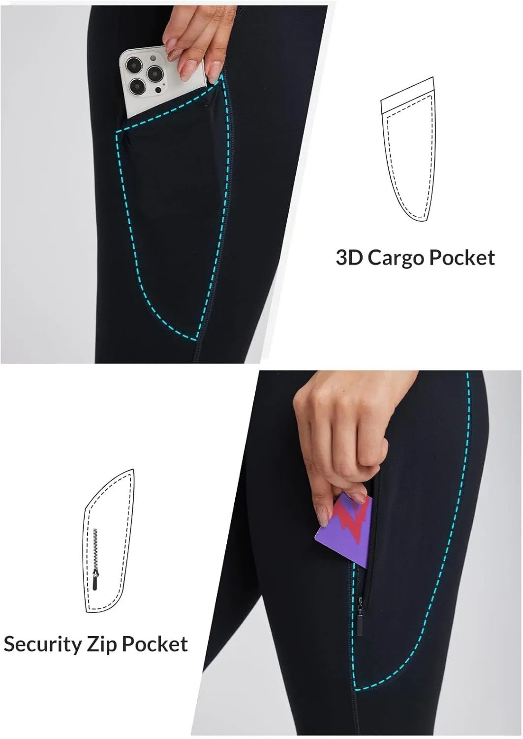 baleaf Women's High Waist Leggings with Pocket Hiking Pants Tummy Control 3 Pocket for Athletic Outdoor Running