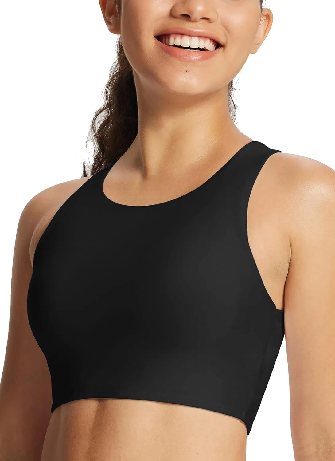 baleaf Women's Swim Bra Modest High Neck Bikini Tops Quick Dry UPF 50 Bathing Suit Sports Workout Removable Padded