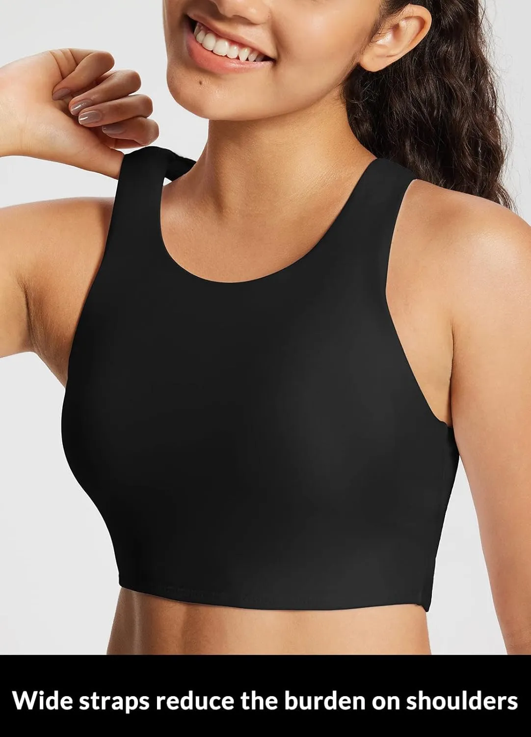 baleaf Women's Swim Bra Modest High Neck Bikini Tops Quick Dry UPF 50 Bathing Suit Sports Workout Removable Padded