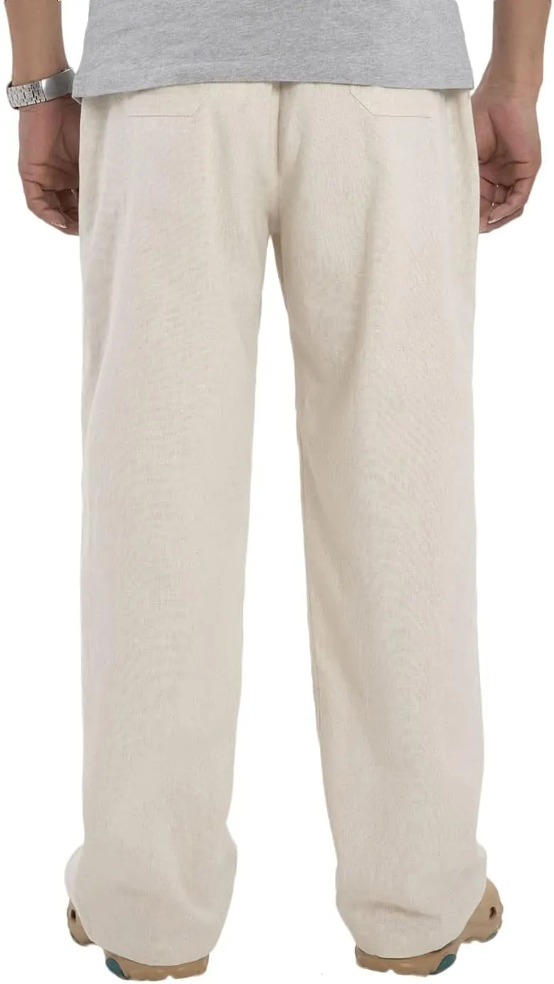 Bonnorth Men's Linen Loose Drawstring Elastic Waist Wide Leg Solid Casual Pants