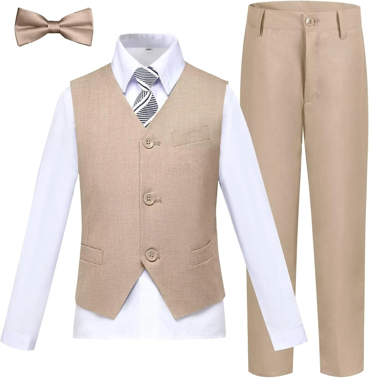 Boy 5-Piece Formal Suit Set Slim Fit Vest Pants Collared Dress Shirt Tie Kids Baby Boy Teen Ring Bearer Gentleman Outfits