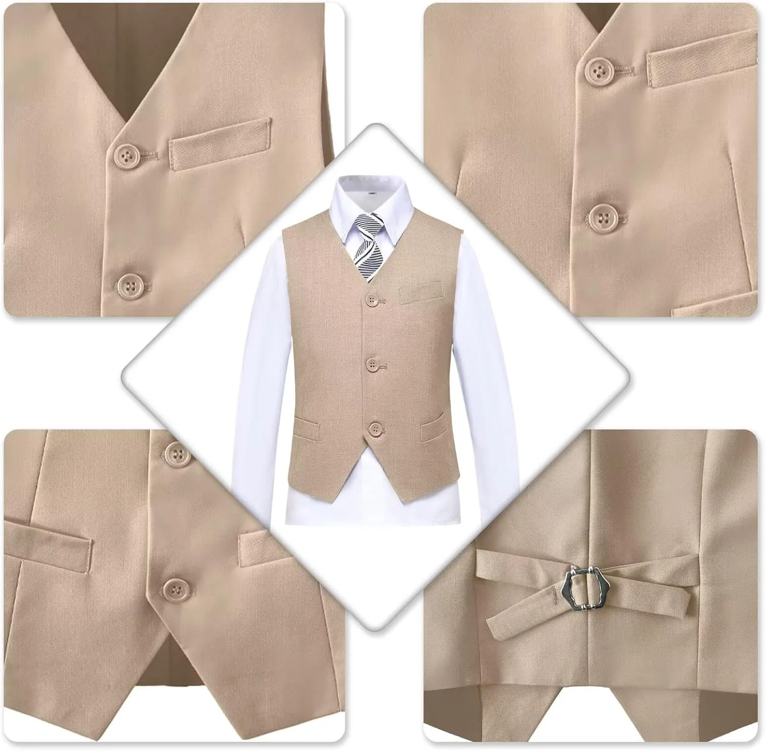 Boy 5-Piece Formal Suit Set Slim Fit Vest Pants Collared Dress Shirt Tie Kids Baby Boy Teen Ring Bearer Gentleman Outfits