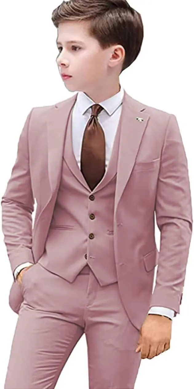Boys Suit 3 PC Slim Fit Kids Suit Single Breasted Formal Wedding Suit Set Blazer Vest Pants