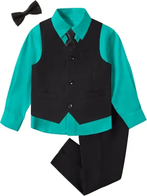 Boys Suit for Kids Tuxedo Vest and Pants Set with Shirt Tie and Bowtie Formal Dresswear