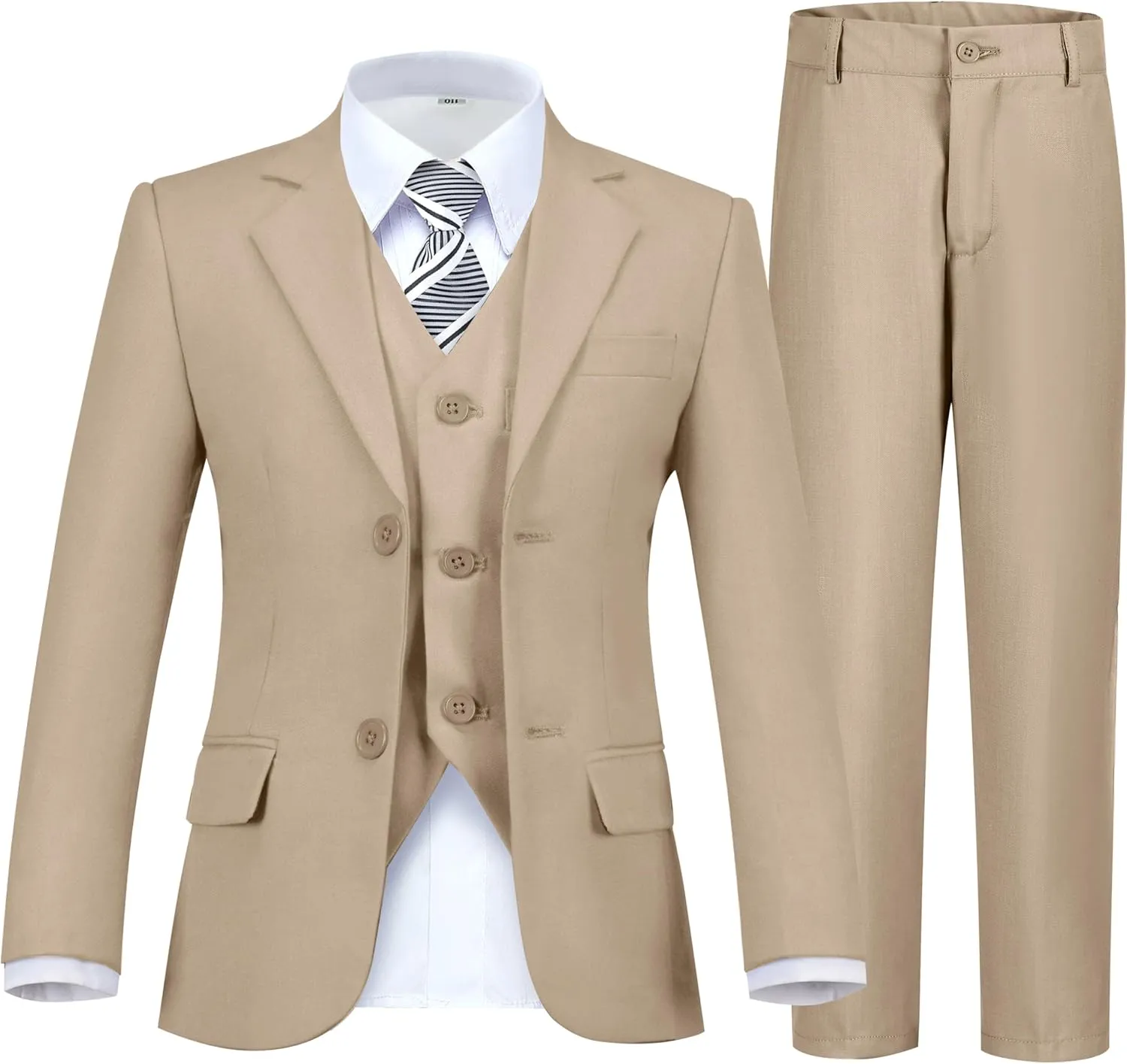 Boy's Suit Formal Slim Fit 5 Pieces Suit Set Blazer Vest Pants with Adjustable Waist Shirt with Tie