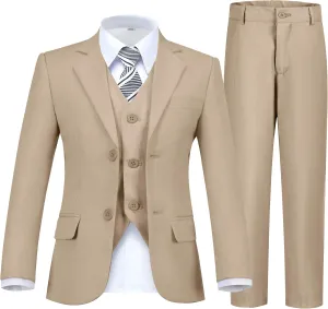 Boy's Suit Formal Slim Fit 5 Pieces Suit Set Blazer Vest Pants with Adjustable Waist Shirt with Tie