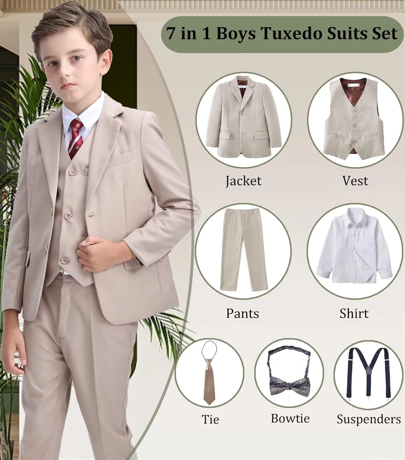 Boys Suit Kids Tuxedo Suits for Boys Adjustable Waist Vest Pants Suspenders Set Wedding Christmas Outfits