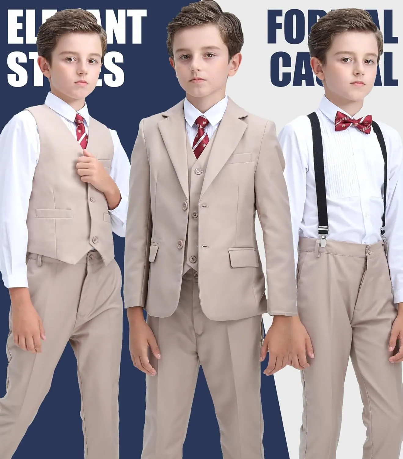 Boys Suit Kids Tuxedo Suits for Boys Adjustable Waist Vest Pants Suspenders Set Wedding Christmas Outfits