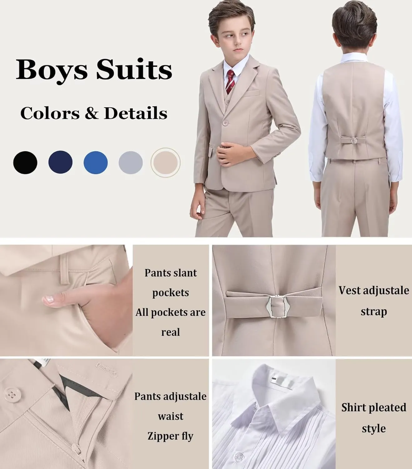 Boys Suit Kids Tuxedo Suits for Boys Adjustable Waist Vest Pants Suspenders Set Wedding Christmas Outfits
