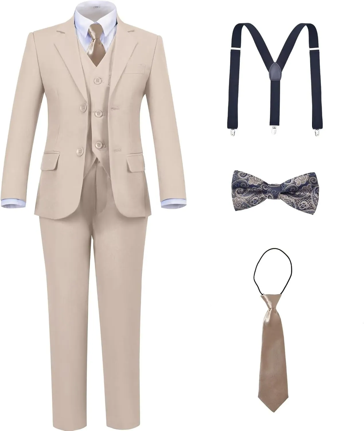 Boys Suit Kids Tuxedo Suits for Boys Adjustable Waist Vest Pants Suspenders Set Wedding Christmas Outfits