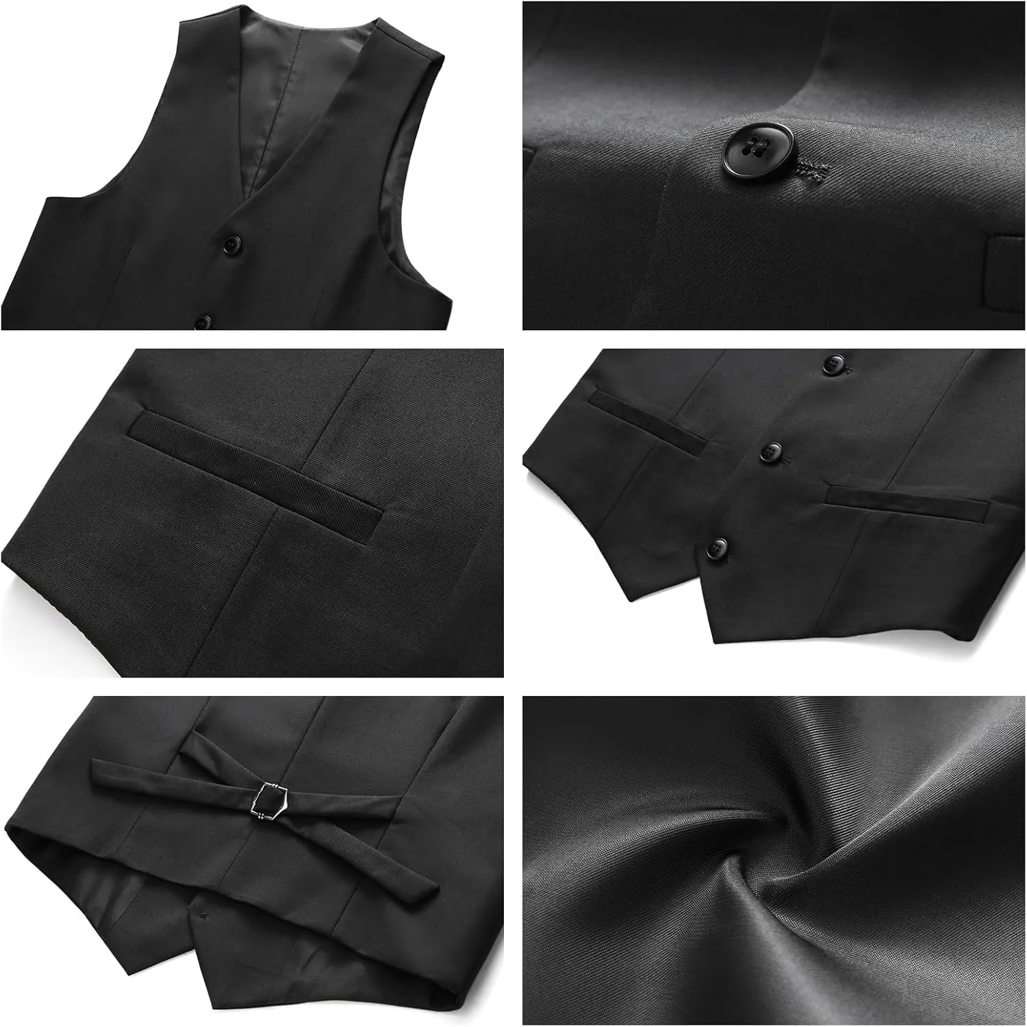 Boys Suits 3 Piece Slim Fit Formal Set One Button Solid Tuxedo Jacket Vest Pant for Kids Prom Wedding 4-16 Years Peak Lapel