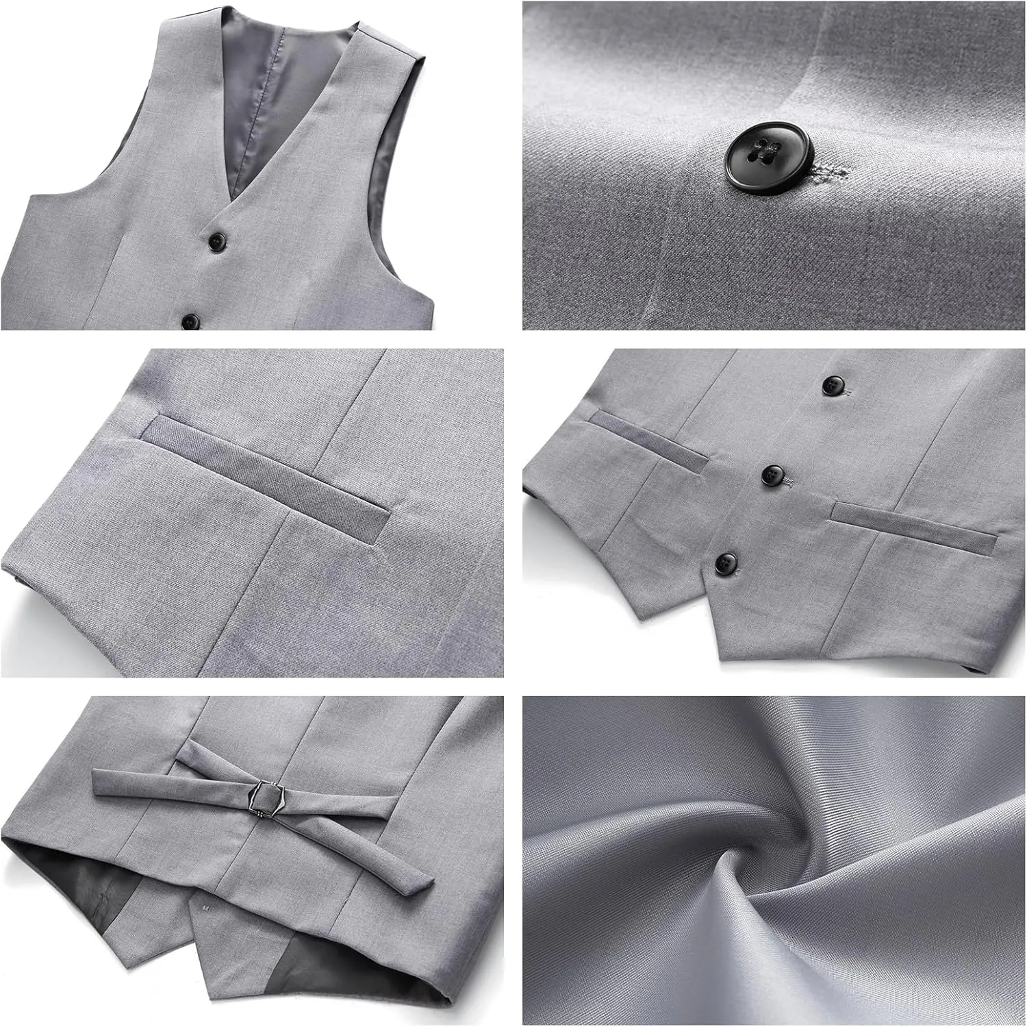 Boys Suits 3 Piece Slim Fit Formal Set One Button Solid Tuxedo Jacket Vest Pant for Kids Prom Wedding 4-16 Years Peak Lapel